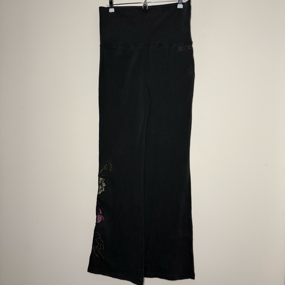 NEW BCBGMAXAZRIA Y2K Embroidered Cotton Flare Leg Foldover Waistband Sweatpants